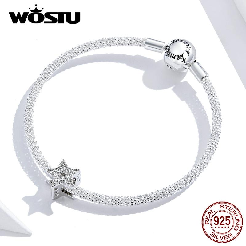 WOSTU Dazzling Zircon Star Charms 925 Sterling Silver Shiny Star Bead Pendant Fit Original Bracelet Wedding Jewelry Gift CTC210