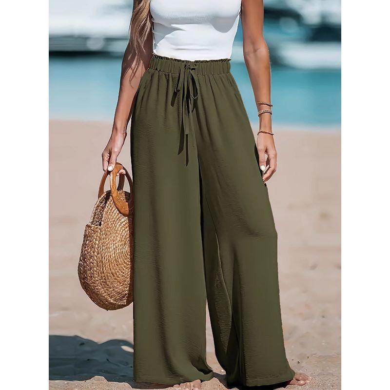 Solid Color Elastic Waistband Tied Pants Pure Color Elastic Waist Tie Pants Female