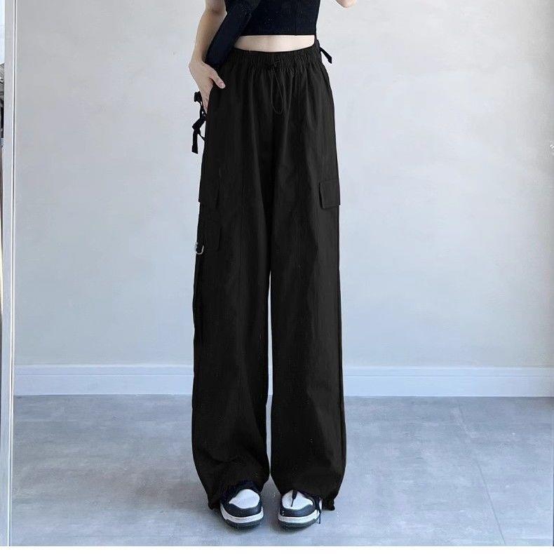 

Retro Purple High-Waisted Straight-Leg Cargo Pants - Spring Loose-Fit Sport Wide-Leg Style L 108-123