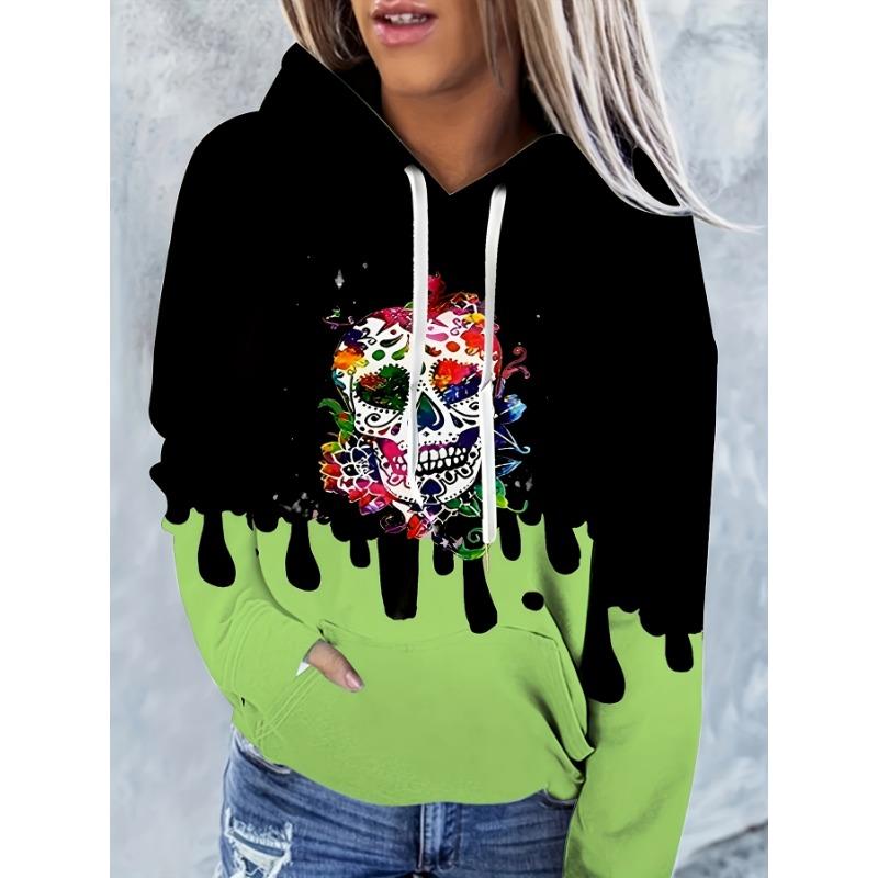 2025 Damenoberteile Herbst- und Winter-Hoodies Damen Lockerer Mexikanischer Tag der Toten Druck 3D-Druck Mode Lässiger Pullover-Hoodie