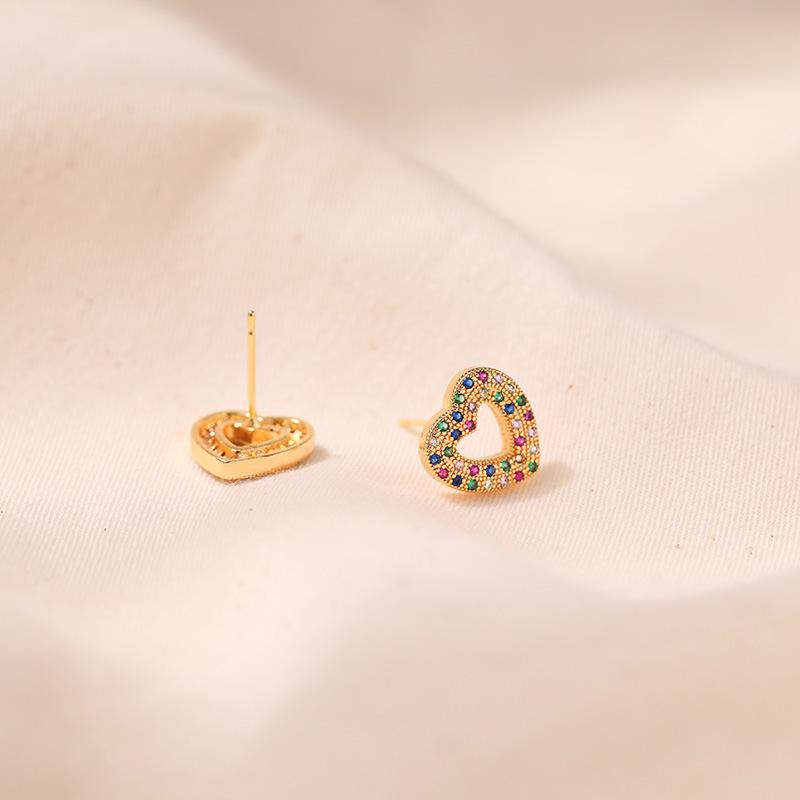 Women Sweet 18k Gold Plated Heart Shape Zircon Stud Earrings Jewelry