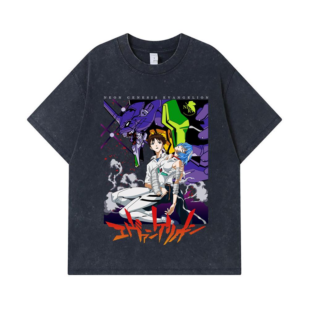 275 GSM Washed T-shirts 100% Cotton Evangelion V1 Print Unisex Heavy Cotton T Shirt