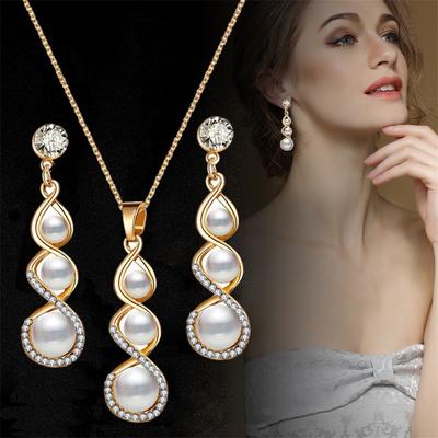 Lange Anhänger Halskette Hängende Ohrringe Set Braut Damen Mode Hochzeit Schmuck Zubehör KTJ