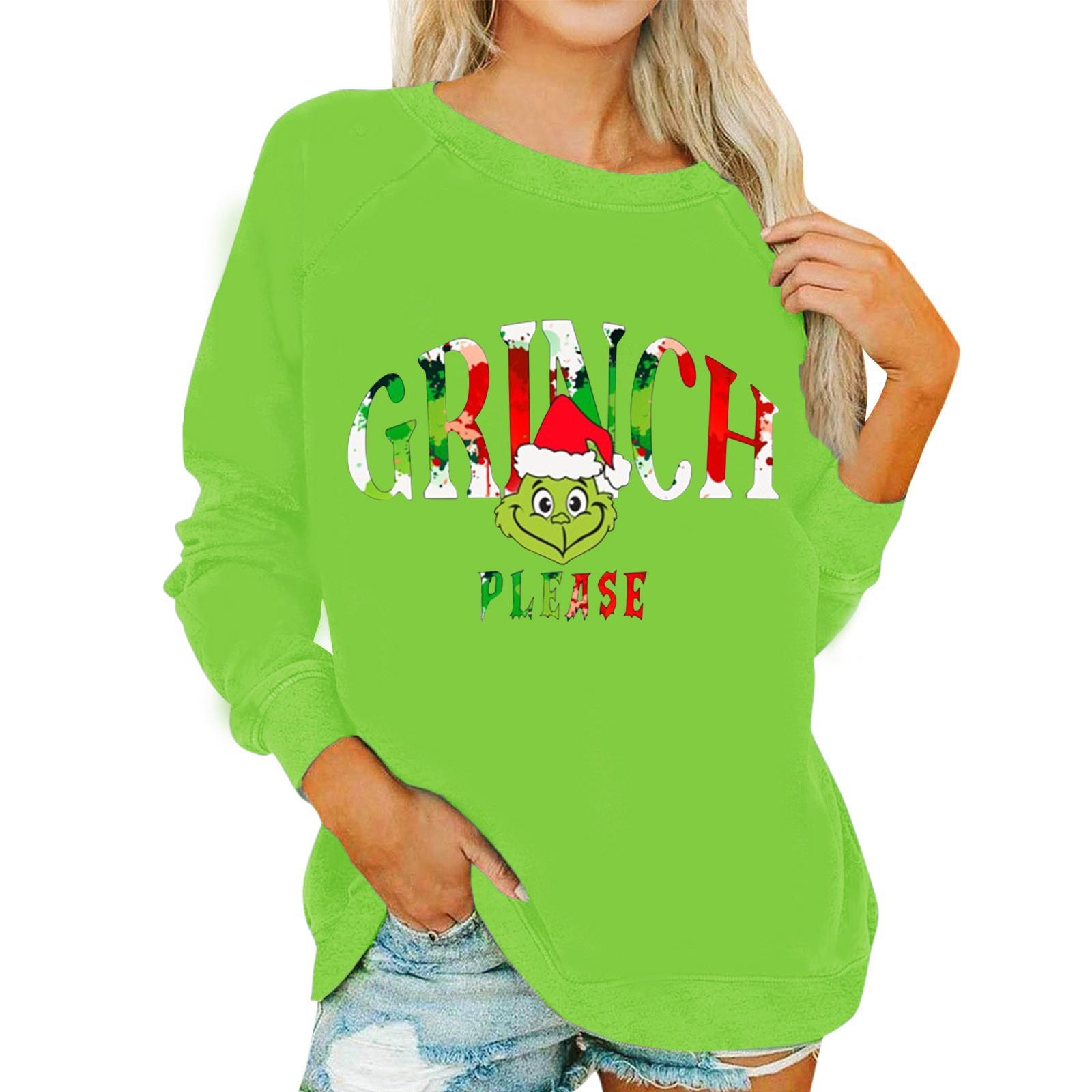 

Long Sleeve Blouses For Women Casual O-Neck Shirt Print Blouse Tops Loose Fit Fall XXL зелёный