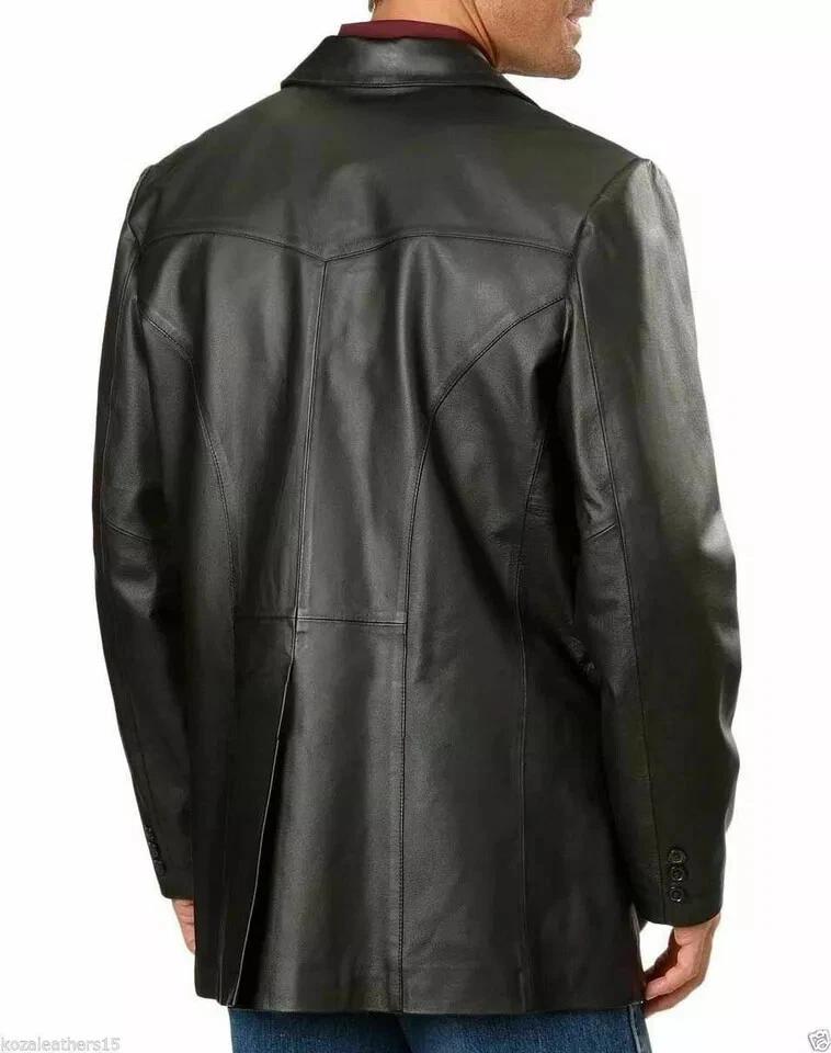 Stylish Formal Men's Blazer Black Two-Button Handmade Lambskin Leather Fashion