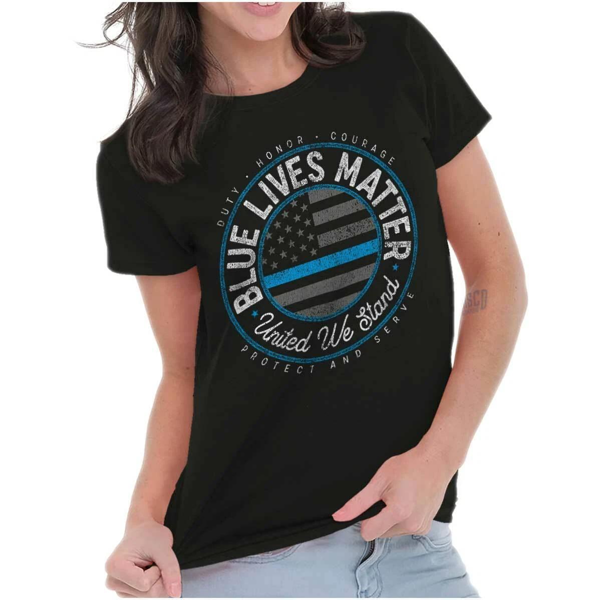 American Flag USA Police United We Stand Womens Top Junior Graphic Tee XXXL