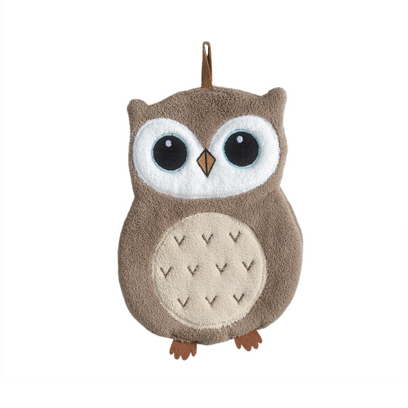 M-Cute Owl Coral Fleece Wall-Mounted Hand Towel, Super Absorbent & Quick-Dry Hanging Kitchen Bath Towel With Hanging Loop