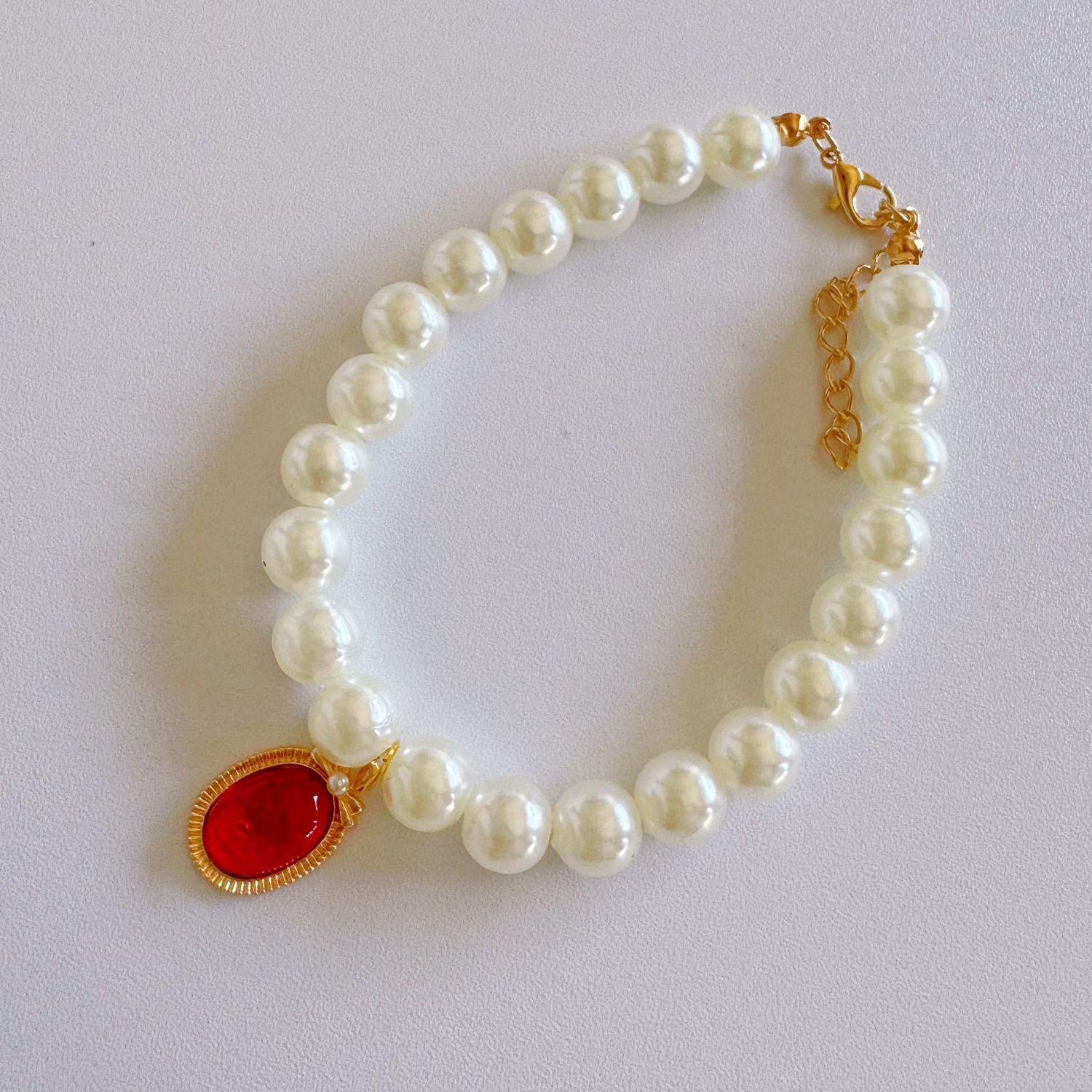 

Винтажное жемчужное ожерелье с кулоном из драгоценного камня в виде питомца, украшение и чокер. M красный