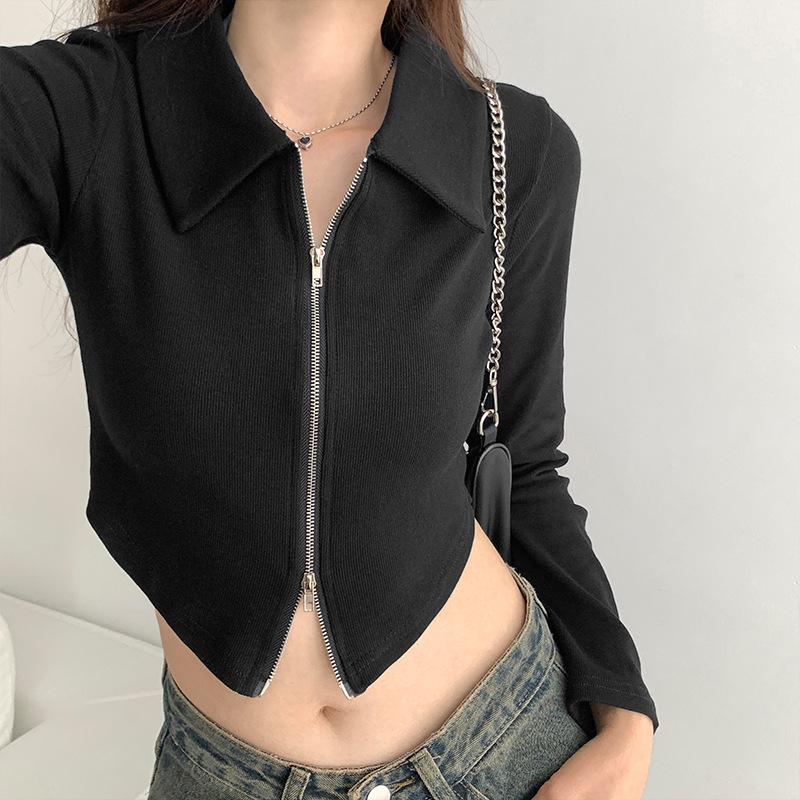 Designová Niche Polokošile s dlouhým rukávem Dámské Nové Vláknové Krátké Top Zipová Bunda pro Začátek Podzimu
