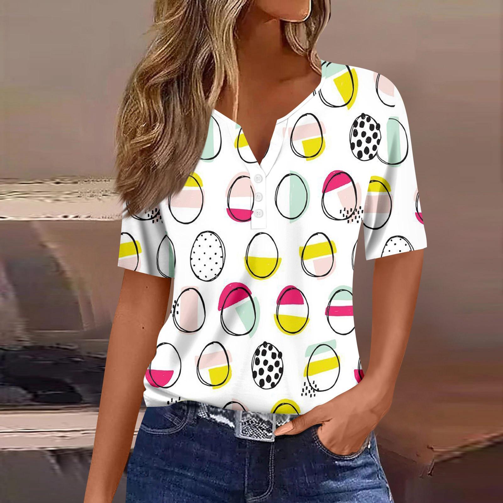 

Женская повседневная футболка с v-образным вырезом и коротким рукавом с декоративными пуговицами, топ XXL белый