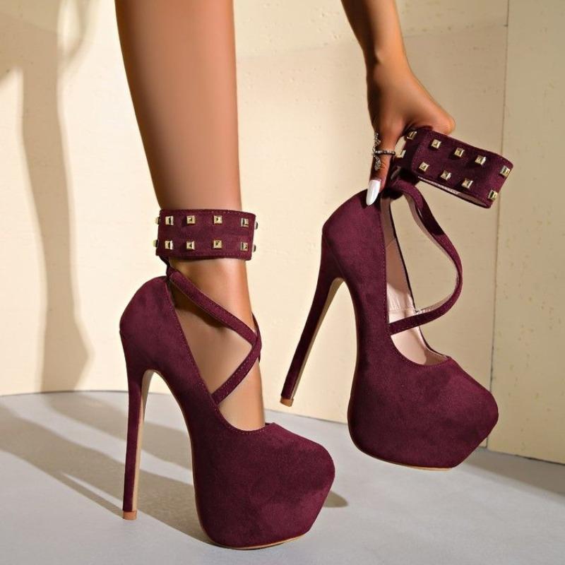 2025 New Runway Metal Rivets Ankle Strap Extreme High Heels For Women Wedding Party Shoes Platform Pumps Sandals