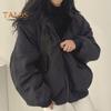 Lady Winter Coat Thick Fleece Lining Loose Hooded Long Sleeves Solid Color Double-sided Wear Zipper Closure Work Dating Travel Jacket