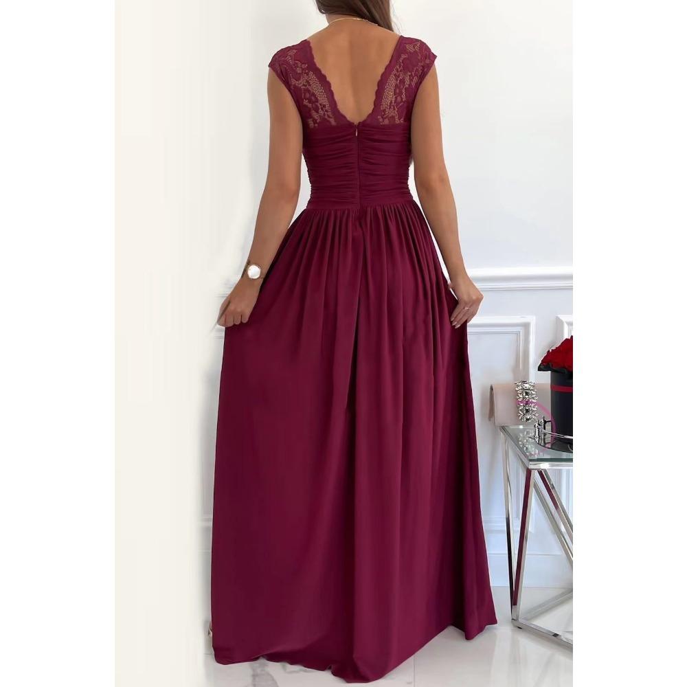 IHUASU Letní jarní bezrukávové dámské šaty s výstřihem do V a krajkou a rozparkem