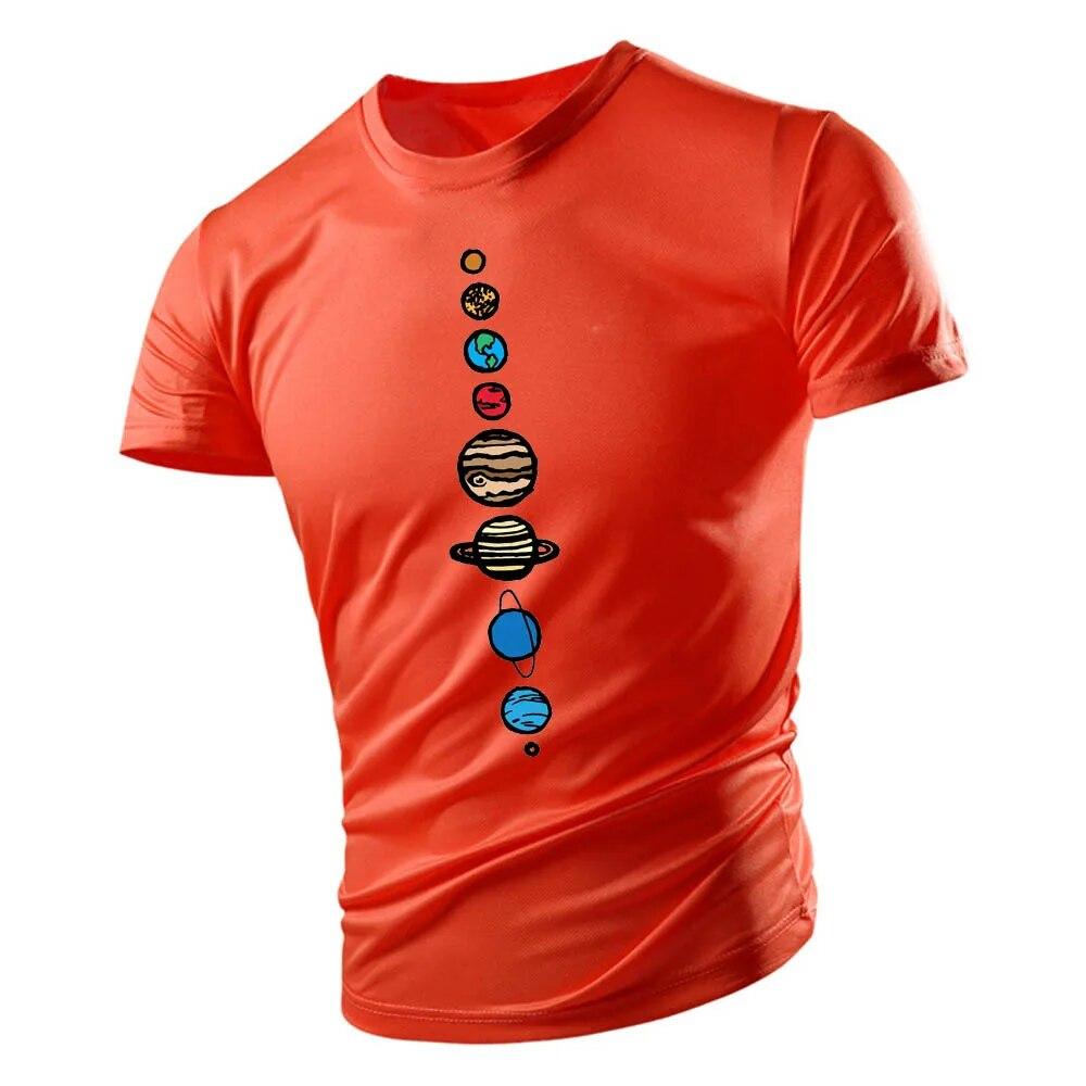 2023 Adult Men's Crewneck T-shirt Summer Casual Sports Loose Quick Drying Short Sleeve Fashion Nine Planets Print Youth Trend