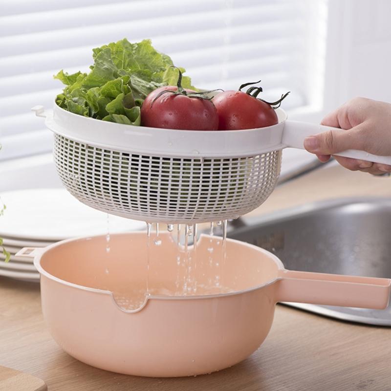 Handle Draining Basket Plastic Double Layer Colander Bowl for Fruit Washing, Vegetable Washing and Water Draining