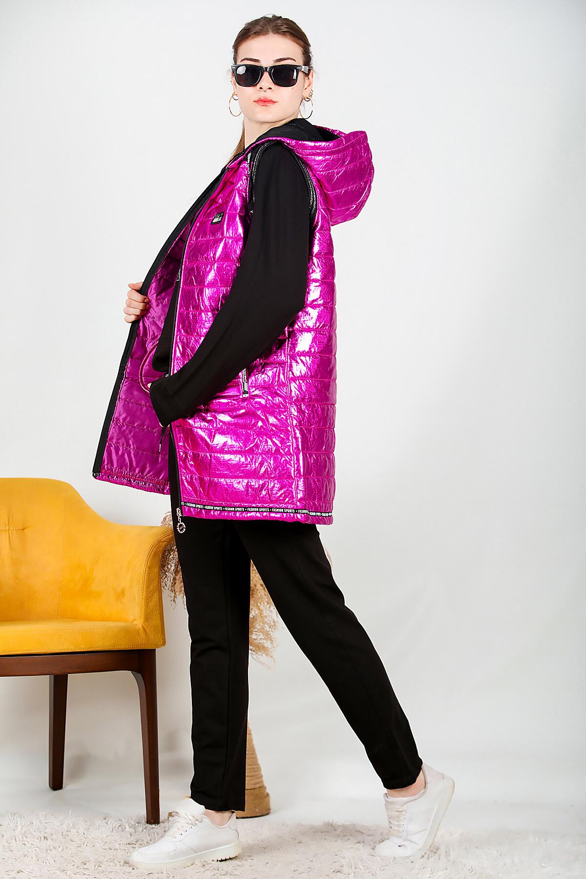 

Женский блестящий длинный жилет 38 фуксия