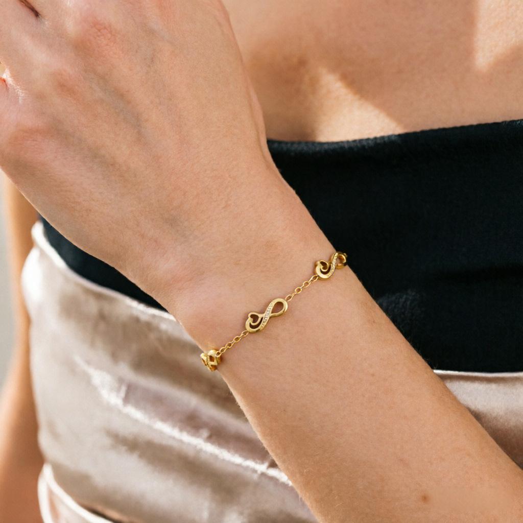 French Retro Gold Plated Stainless Steel Heart-Shaped Diamond Bracelet for Women