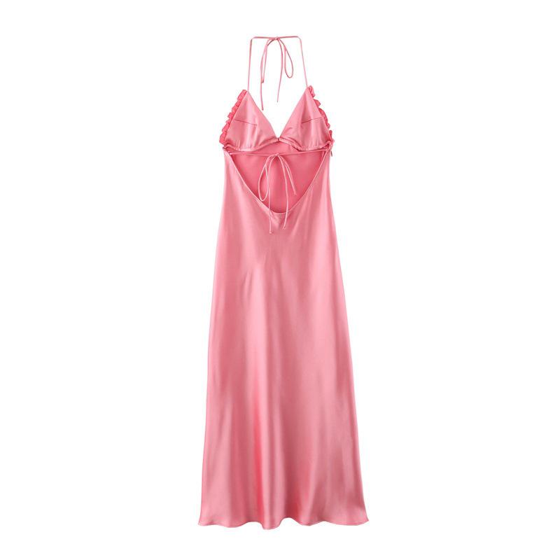 TAOP&ZA Women's Silk Satin Halter Dress, Elegant & Sexy Spring/Summer Style
