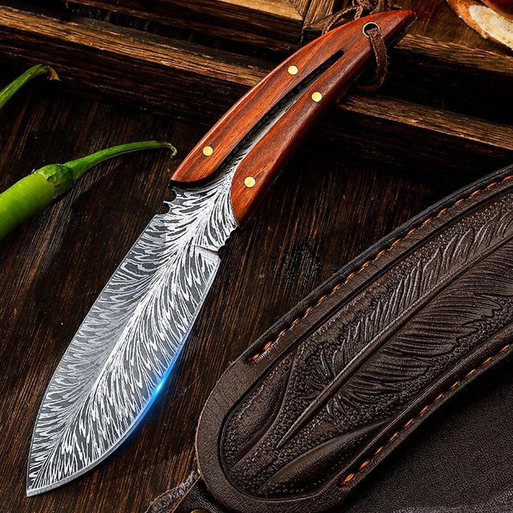 Multi-Purpose Kitchen Knife Boning Knife Feather Pattern Knife With Sheath Stainless Steel Fruit Knives Chef Knife Meat Cleaver