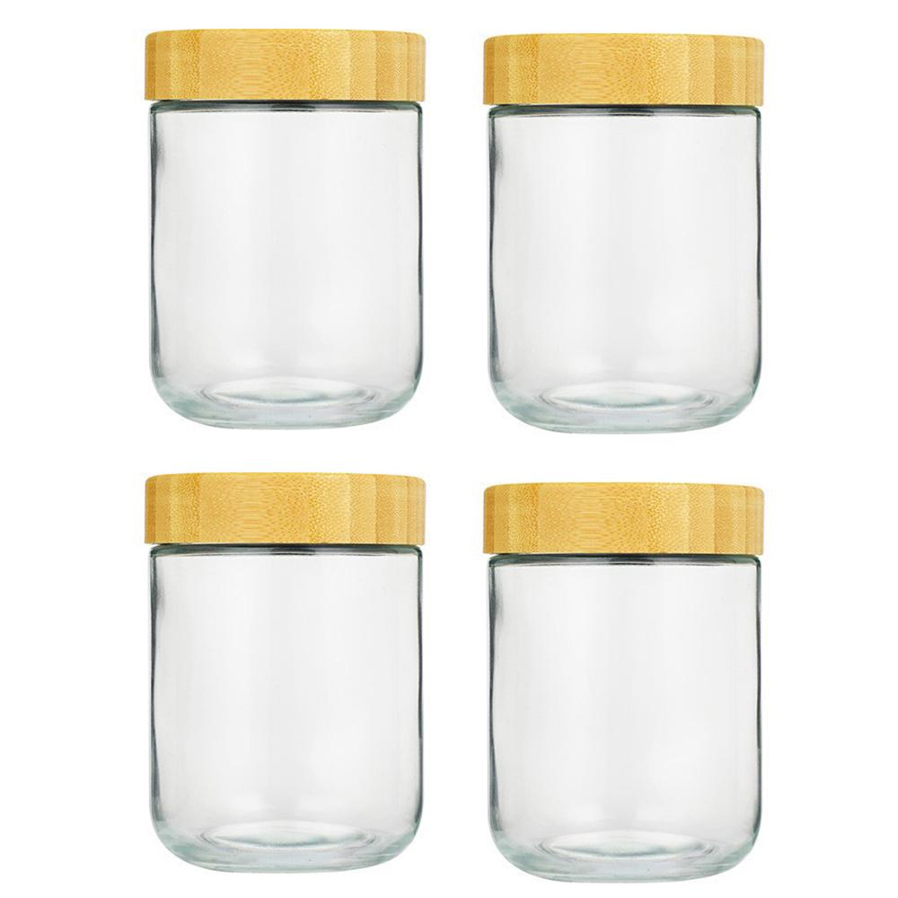 4pack Glass jars with Airtight Lid 16oz Over Night Oats Container with Bamboo Lids Glass Snack Storage Salad Jars Yogurt Sugar