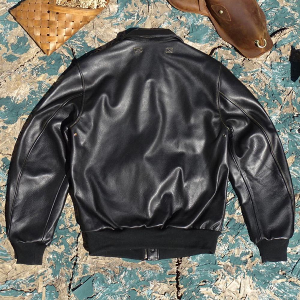 Calf Leather Bomber Flight Jacket for Men's Real Cowhide Leather Mans Coat US Style Flight Suit Uniform Overcoats