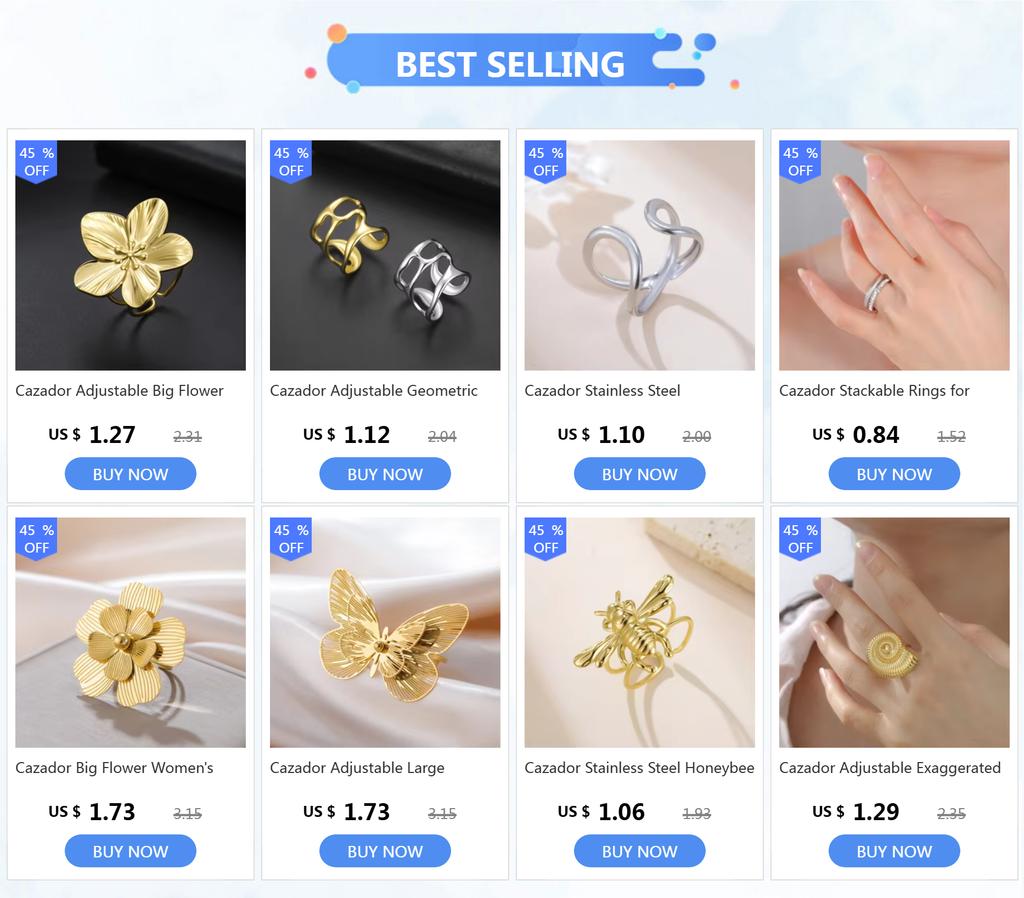 Cazador Big Flower Women's Ring Gold Color Open Rings Stainless Steel Adjustable Jewelry Waterproof Party Wedding Gifts Trendy