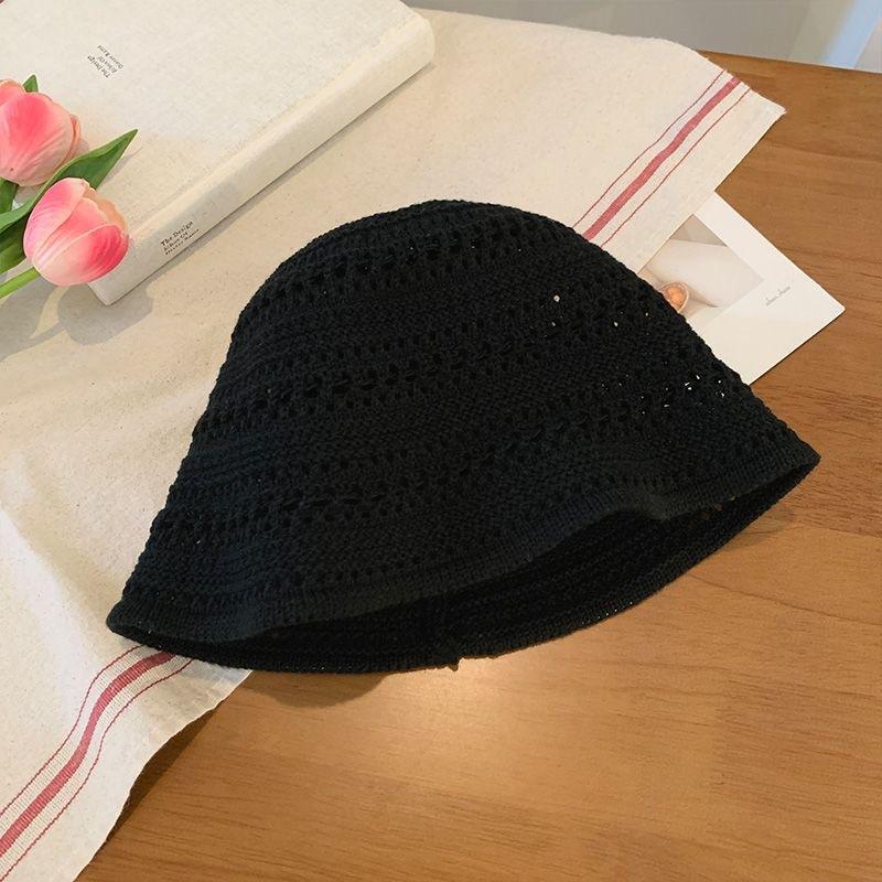 Solid Color Knitted Hollow Fisherman's Hat Children's Spring and Summer New Breathable Sunscreen Hat UV Protection Sun Hat