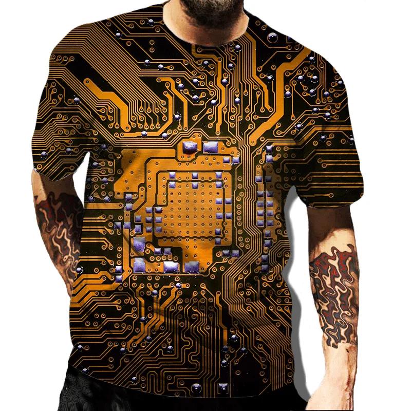 Funny CPU Processor Circuit Diagram Men's T-shirts Cool Designs 3D Electronic Chip Motherboard Mainboard Printing T-shirt