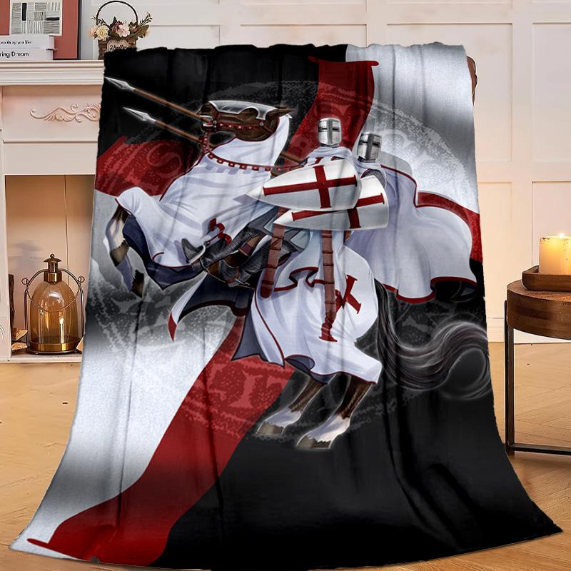 1PC Knightly Warrior In Armor Flannel Blanket Gift, Suitable for Both Men And Women, Soft Ideal for Beds And Sofa, Birthday Or Christmas Gift