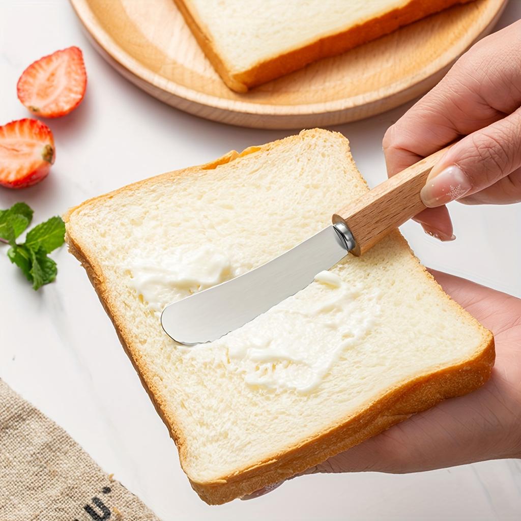 1PC Stainless Steel Butter Knife Western Tableware Bread Jam Knife Wooden Long Handle Butter Spatula Piping Knife Cream Scraper