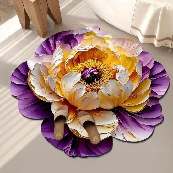 Floor Mat 3D Floral Design Non-Slip Dot-Embossed Backing Door Mat Quick-Drying Absorbent Bathroom Entrance Mat