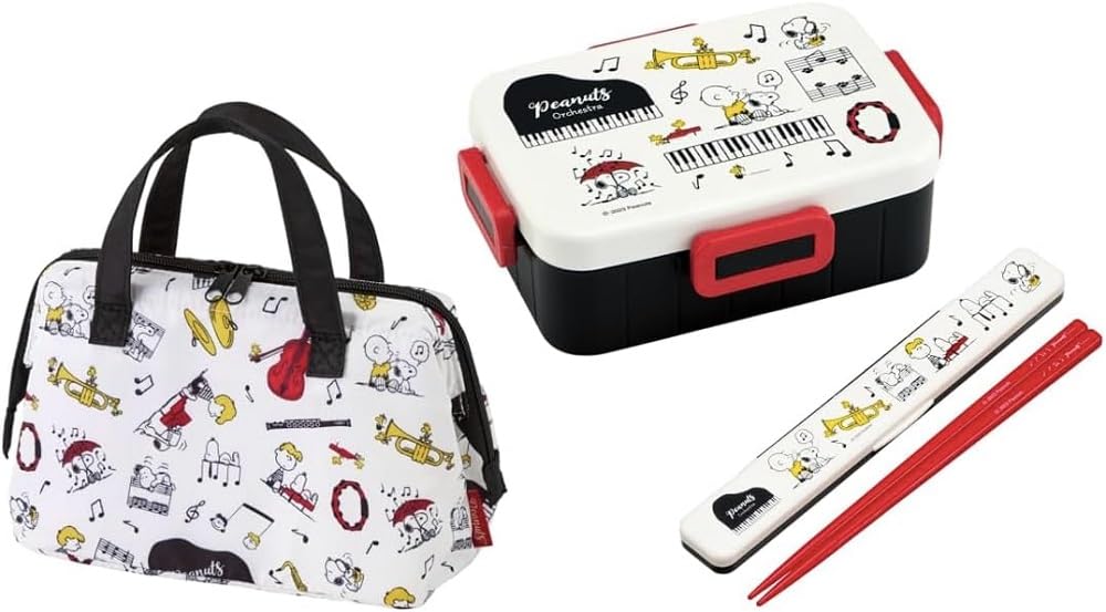 

Skater PEANUTS Оркестр Антибактериальный Ланч-бокс с замком Набор 650 мл Ланч-бокс с палочками для еды и изолированным отделением для палочек, застежка-клипса, Peanuts чёрный