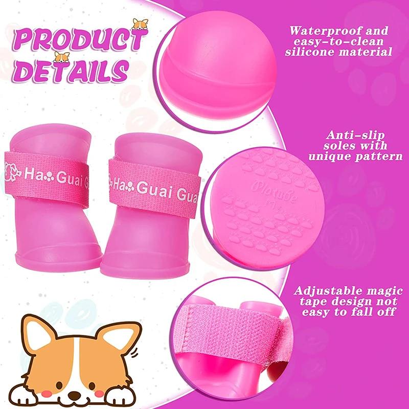 Regenschuhe für Hunde, wasserdicht, aus Silikon, rutschfeste Stiefel für kleine, mittelgroße und große Hunde und Katzen, wenn es regnet