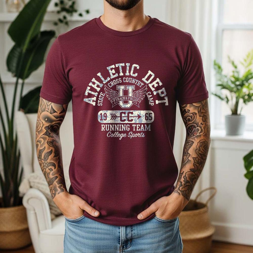 100% Cotton Short Sleeve T Shirt Retro College Sports Track And Field Wing Graphic Print Breathable Casual Daily Tees