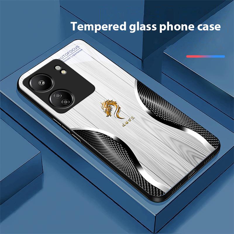 Holz Drache Schwarz Für Xiaomi Redmi 13C Note13 12 Pro Plus 5G Note 9 13T Pro POCO X6 F5 F6 Schwarz Gehärtetes Glas Handyhülle