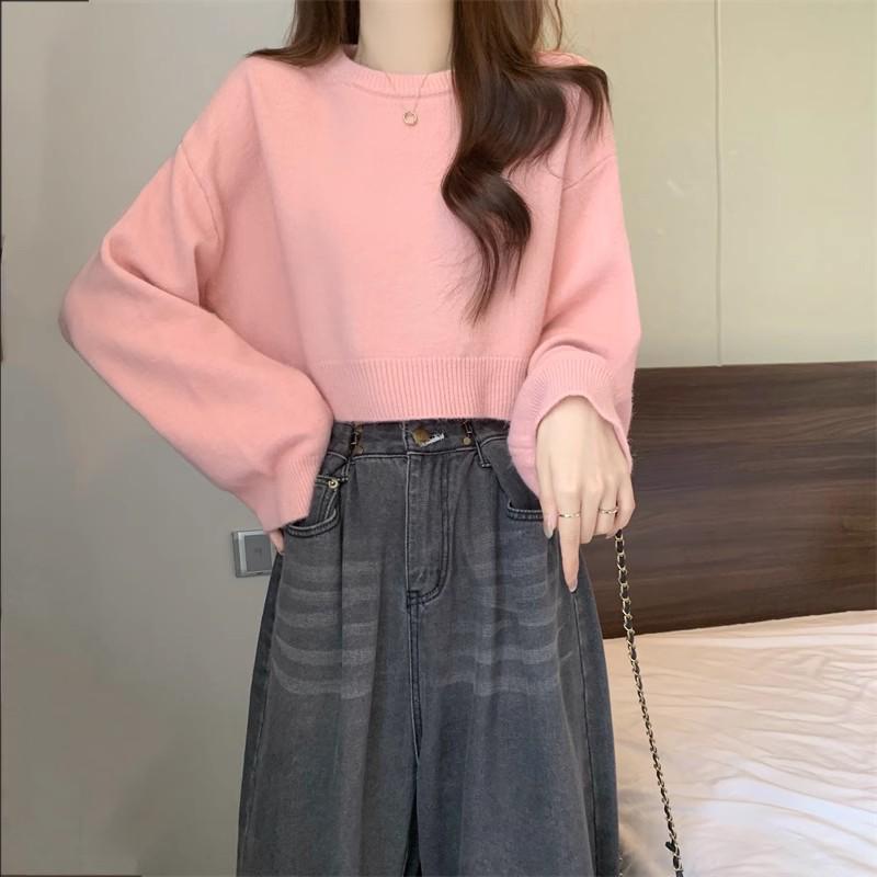 

Korean Style Knitted Pullover Sweater: Elegant & Versatile Round Neck, Solid Color, Loose Fit for Women - Perfect for Autumn & Winter One size SN-250641