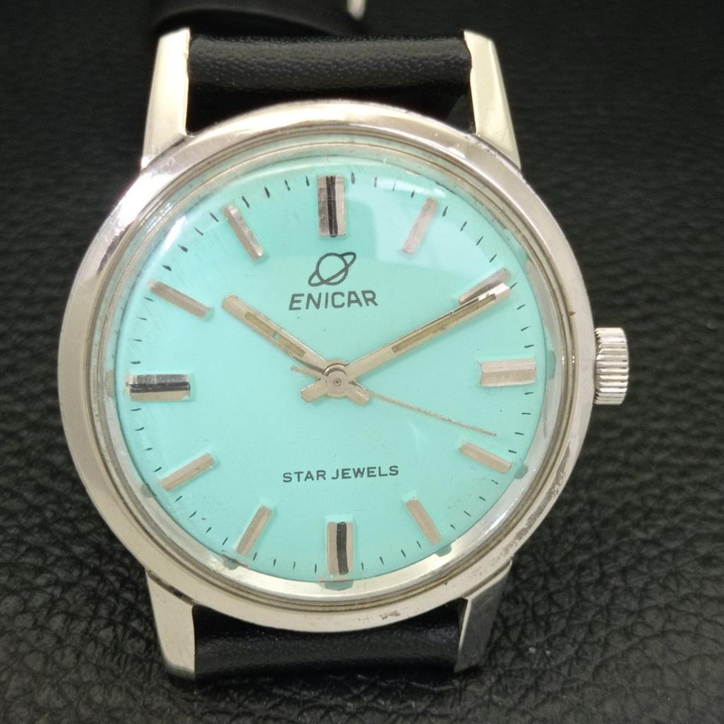 Enicar STAR JEWELS VINTAGE HAND-WINDING SWISS MENS SEA GREEN WATCH A702039-5 R208-a702039