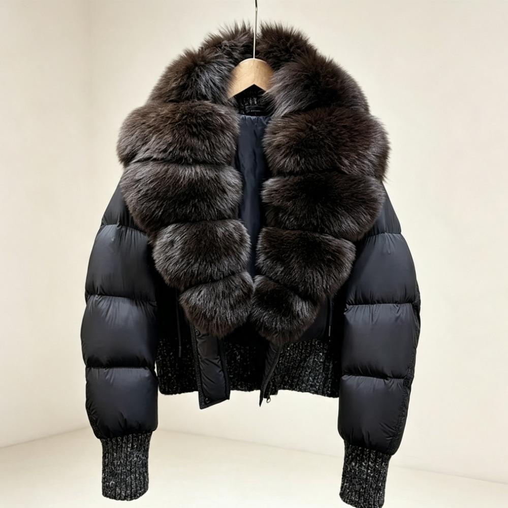 European and American natural real fox fur collar white duck down jacket women's short foreign style fashionable versatile warm jacket