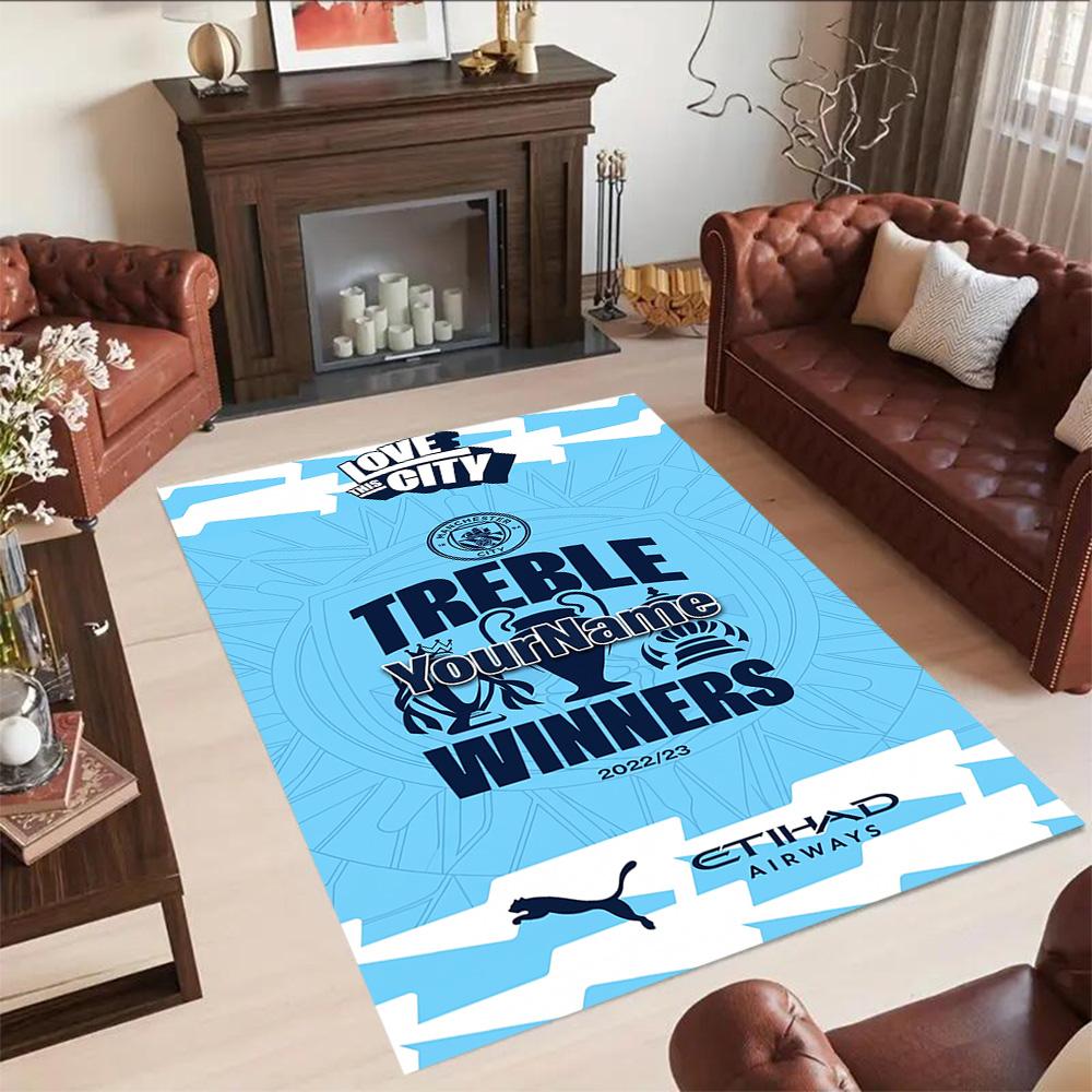 Manchester City Customizable Name Floor Mat Suitable for Kitchen Bedrooms Balcony Hallway Anti-slip Rug Anime Office Decor Gift for Festivals