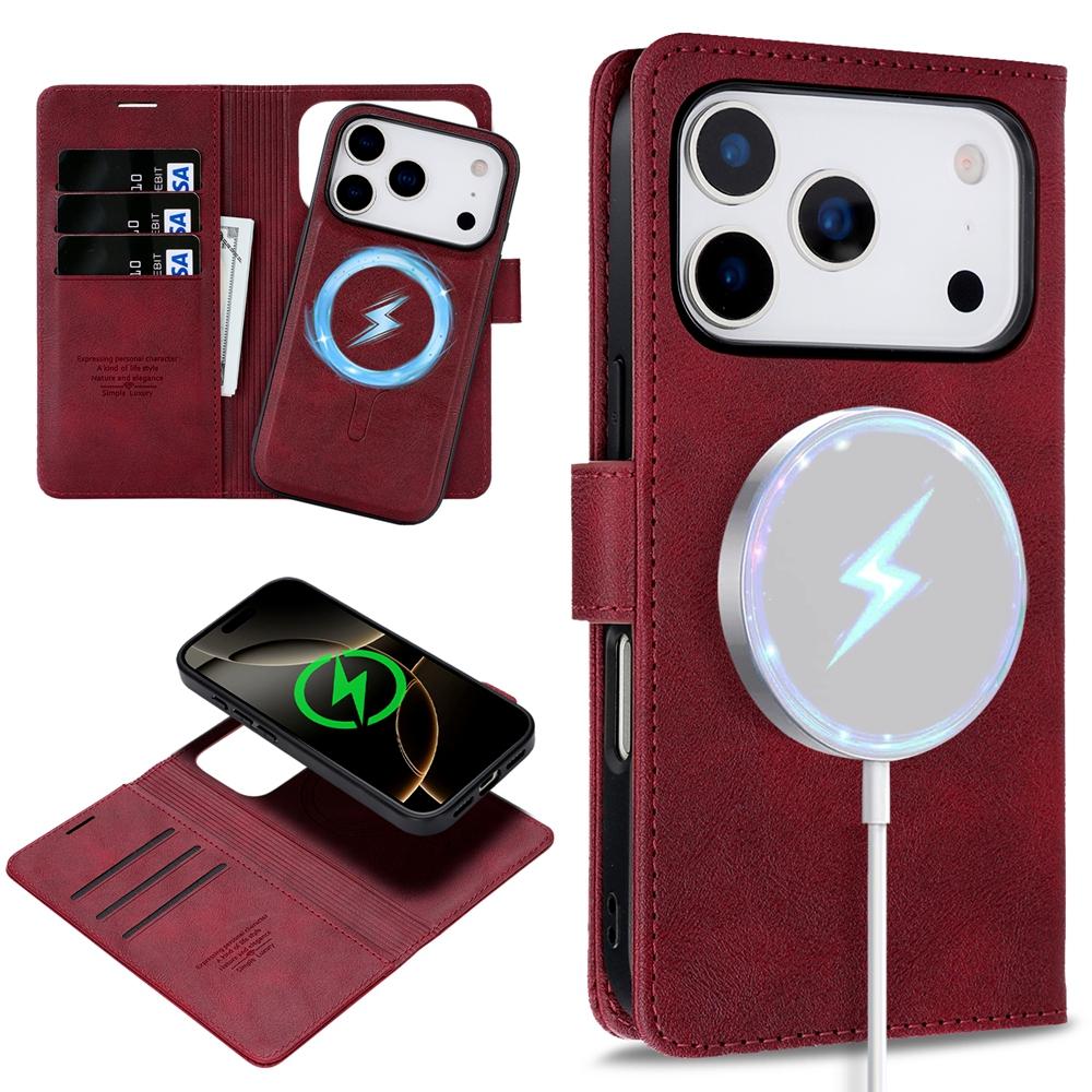 

Leather Case for IPhone 17 Air 16 Promax 15 Plus 14 Pro Max 13 Pm 12 Magnetic Card Slots Wallet 2 in 1 Phone Cover iPhone 15 Pro Max червоний