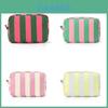 Cotton Twill Makeup Bag With Striped Pattern For Travel And Daily Use