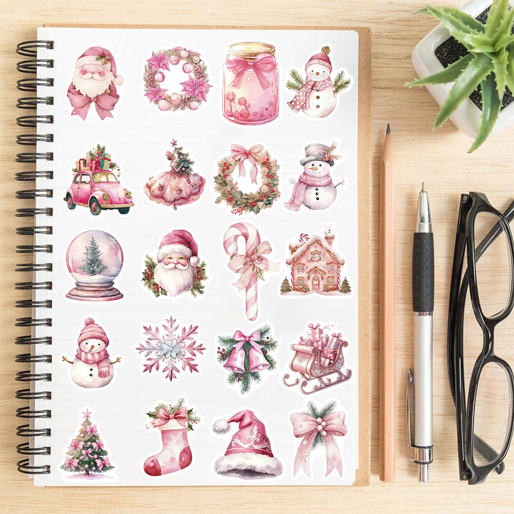 50/100PCS Pink Christmas Sticker Claus Stickers DIY Laptop Phone Harajuku Paintings Personalized Skateboard Festival Decals