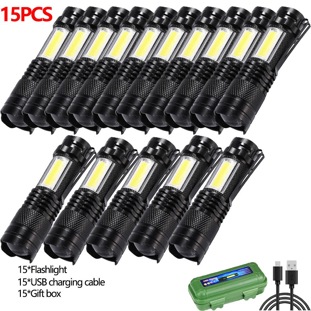 Mini Portable 2000 Lumens Led Flashlight Built In Battery Torch COB Variable Focus Waterproof Tactical Flashlight Bulb Light