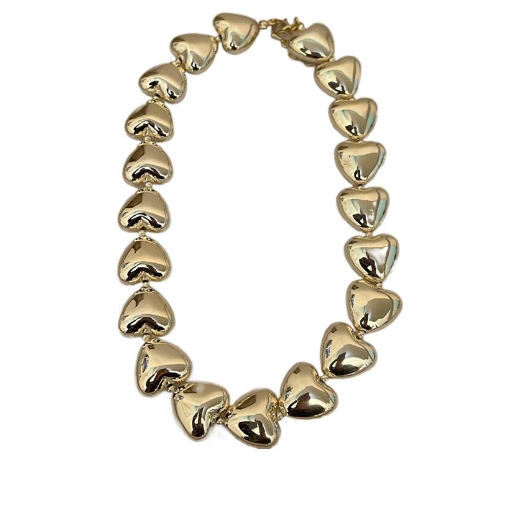 Silver Love Collarbone Chain Elegant Love Patchwork Necklace sweet 3D Heart Neck Chain  Girls золотистый