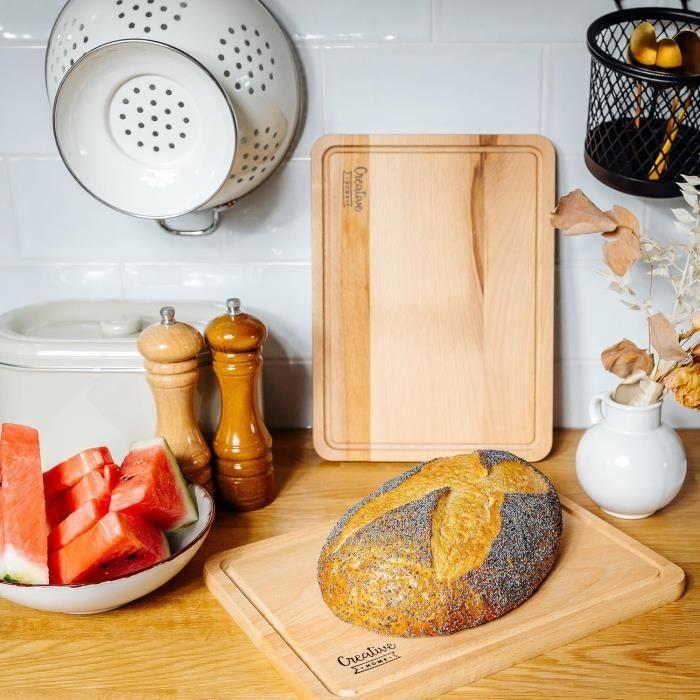 Planche à découper - CREATIVE HOME - Réversible - Bois de hêtre - 30,5 x 22,5 x 1,2 cm - Naturel
