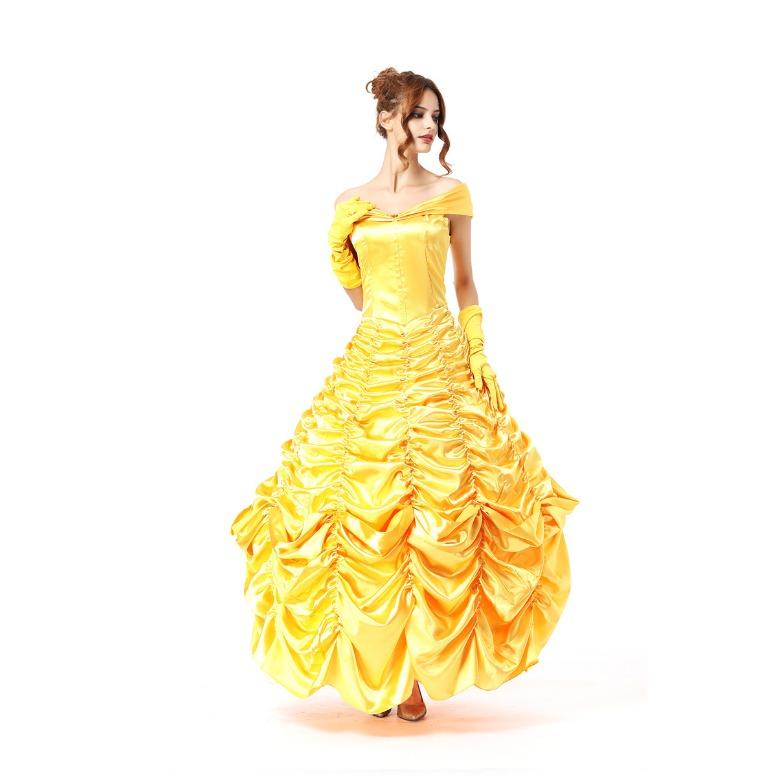 New Fairy Tale Yellow Princess Belle Long Court Dress Temperament Princess Clothing Stage Performance Clothing