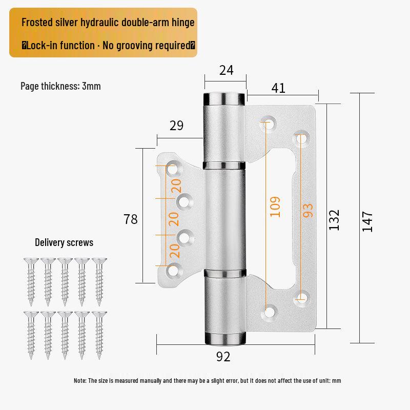 Adjustable Silent Hydraulic Door Closer with Concealed Double Leaf Hinge - Automatic Closing, 5-inch/6-inch Positioning