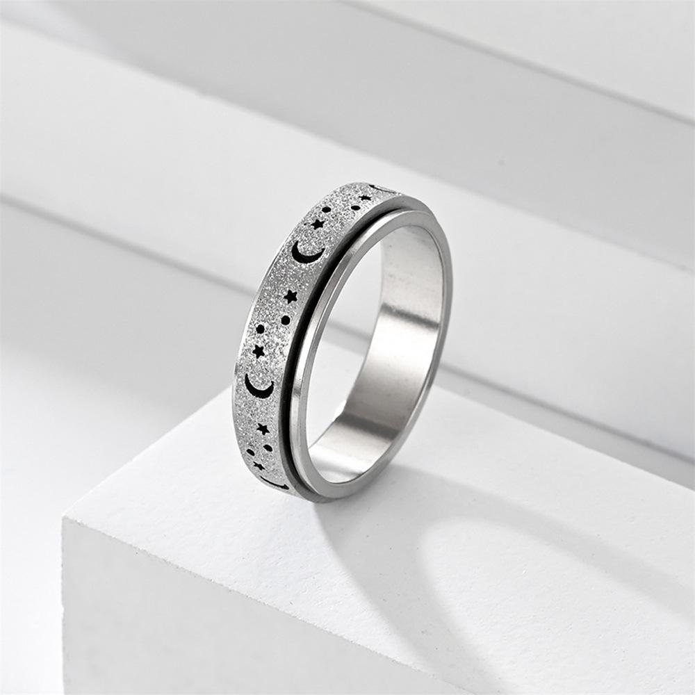 Stainless Steel Rotatable Star and Moon Ring - Fashionable, Simple, and Frosted
