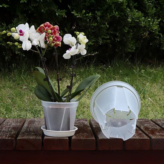 Breathable Flower Pot Transparent PP Planter for Orchids Caladiums Self-Watering Aerating Sun Resistant Flowerpot for Home Garden