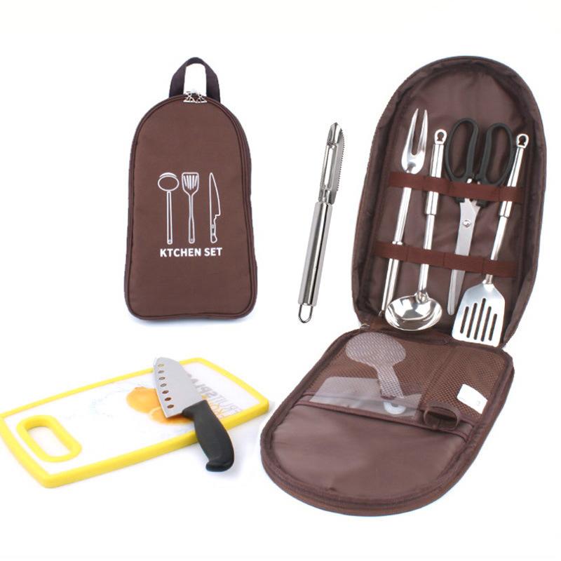 Nice Camping Kitchen Utensil Set with Carrying Bag BBQ Beach Hiking Travel Organizer Storage Pack Cook Gadgets Equipment Gear